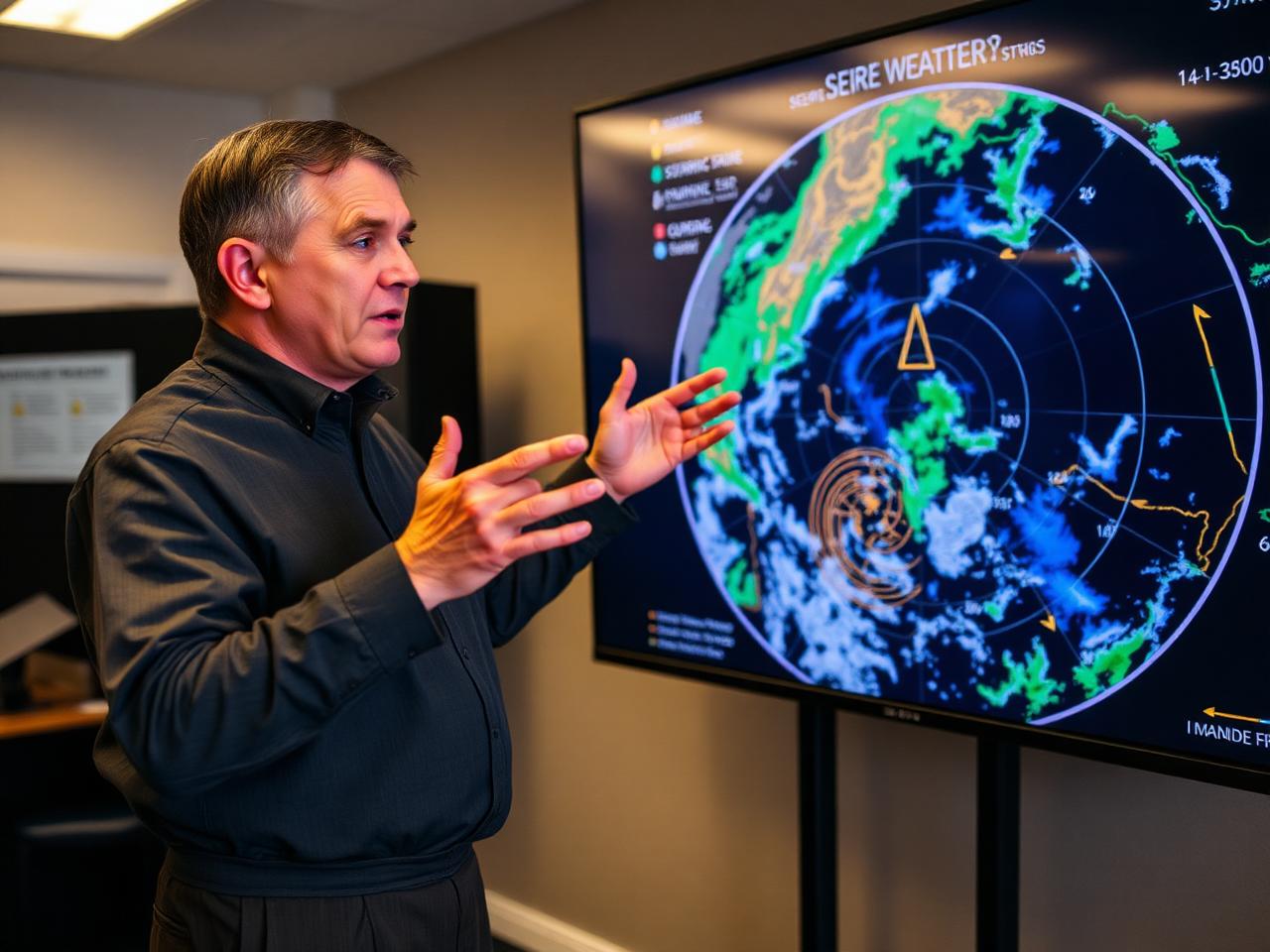 Severe weather educator explaining a radar display